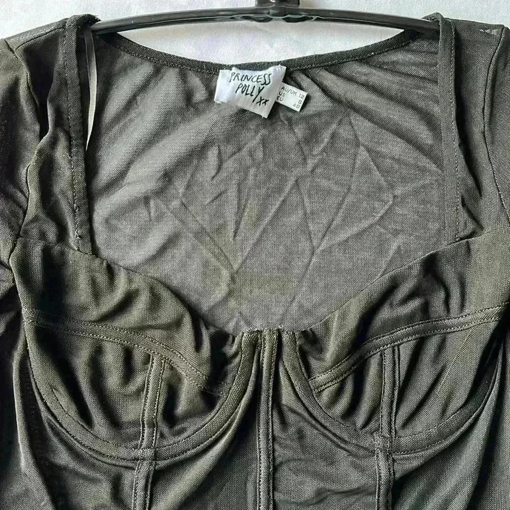 Princess Polly Sheer Black See Thru Mesh Bodysuit Long Sleeve Sz 8 Medium - Picture 6 of 13
